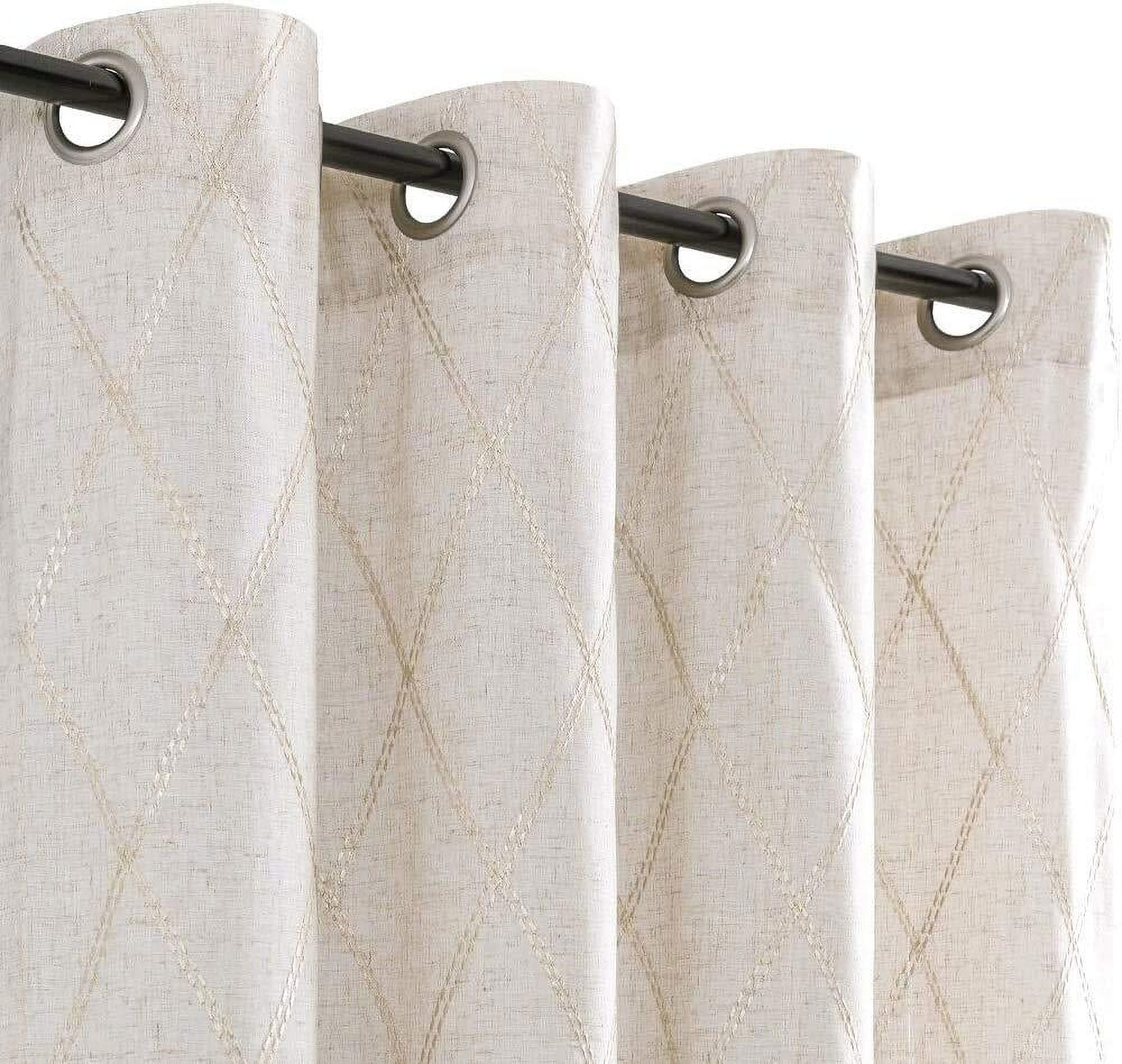 Curtainking Linen Curtains for Living Room 63 inch Farmhouse Diamond Embroidered Flax Window Drapes Light Filtering Grommet Curtains 2 Panels Beige