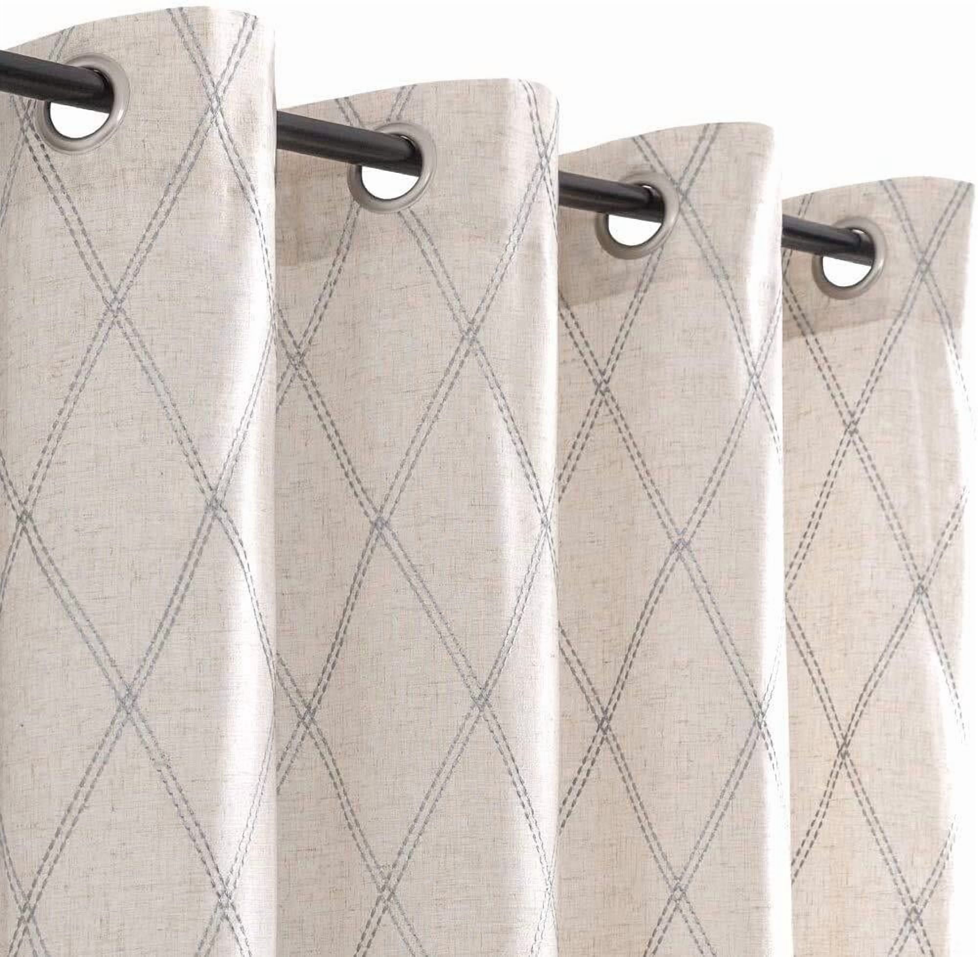 Curtainking Linen Curtains for Living Room 63 inch Farmhouse Diamond Embroidered Flax Window Drapes Light Filtering Grommet Curtains 2 Panels Grey
