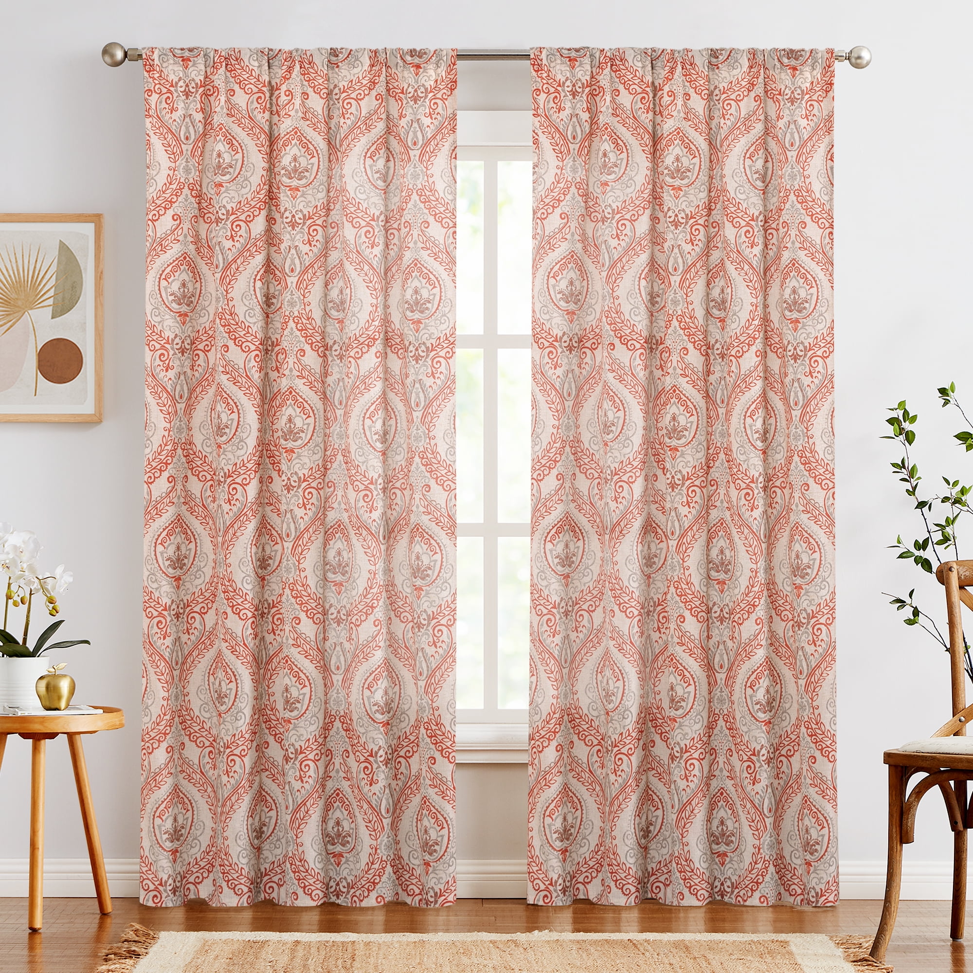Curtainking Linen Curtains for Living Room 95 inch Medallion Damask