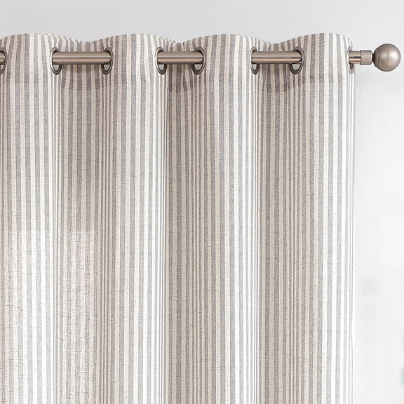 Curtainking Linen Farmhouse Curtains 96 inch Stripe Light Filtering Drapes for Living Room Bedroom Grommet Top 2 Panels Grey