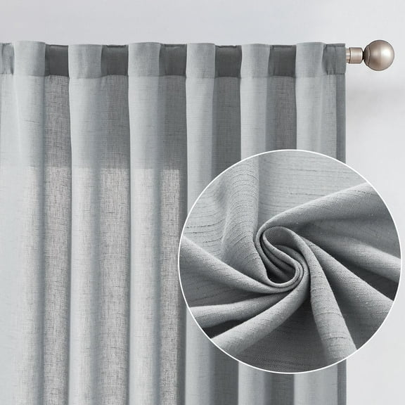 Curtainking Linen Farmhouse Curtains Back Tab Curtains and Drapes for Living Room Bedroom 63 inches Rod Pocket Grey Light Filtering Curtains Pack of 2