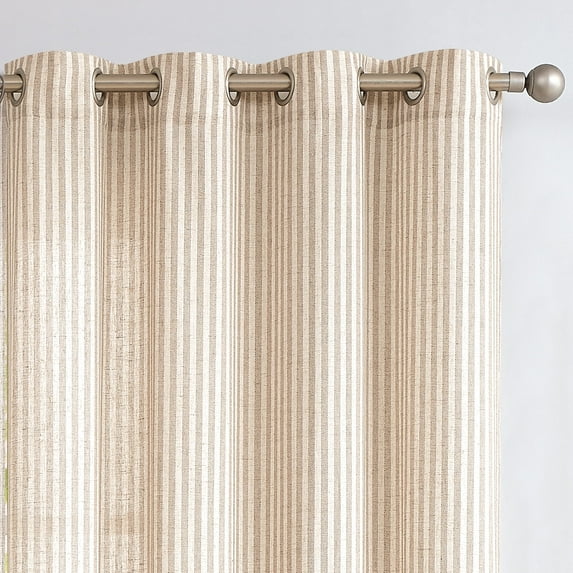 Curtainking Linen Stripe Curtains 84 inch Farmhouse Light Filtering Drapes for Living Room Bedroom Grommet Top 2 Panels Taupe