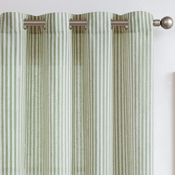 Curtainking Linen Striped Curtains 84 inch Farmhouse Light Filtering Drapes for Living Room Bedroom Grommet Top 2 Panels Sage Green