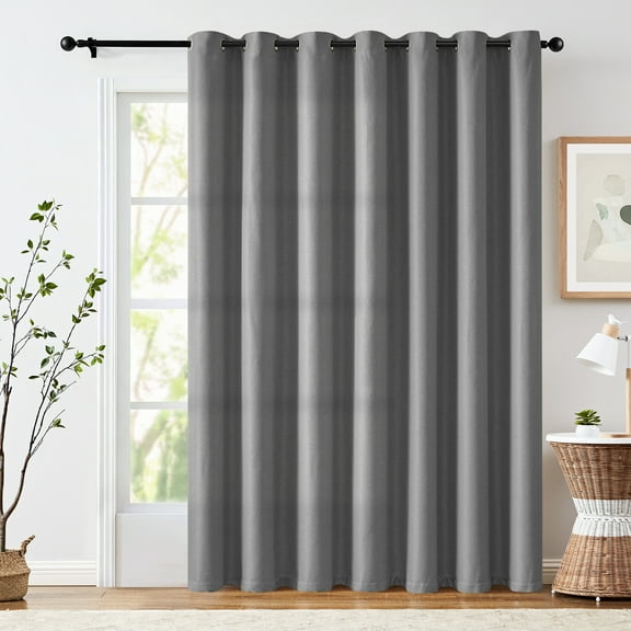 Curtainking Linen Textured Curtain 96 Inch Length for Living Room Darkening Light Grey Bedroom Curtain Thermal Insulated Grommet Top 1 Panel Window Curtain Drape Light Gray