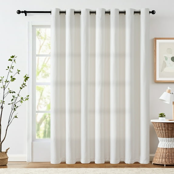 Curtainking Linen Textured Curtain 96 Inch Length for Living Room Darkening White Bedroom Curtain Thermal Insulated Grommet Top 1 Panel Window Curtain Drape White