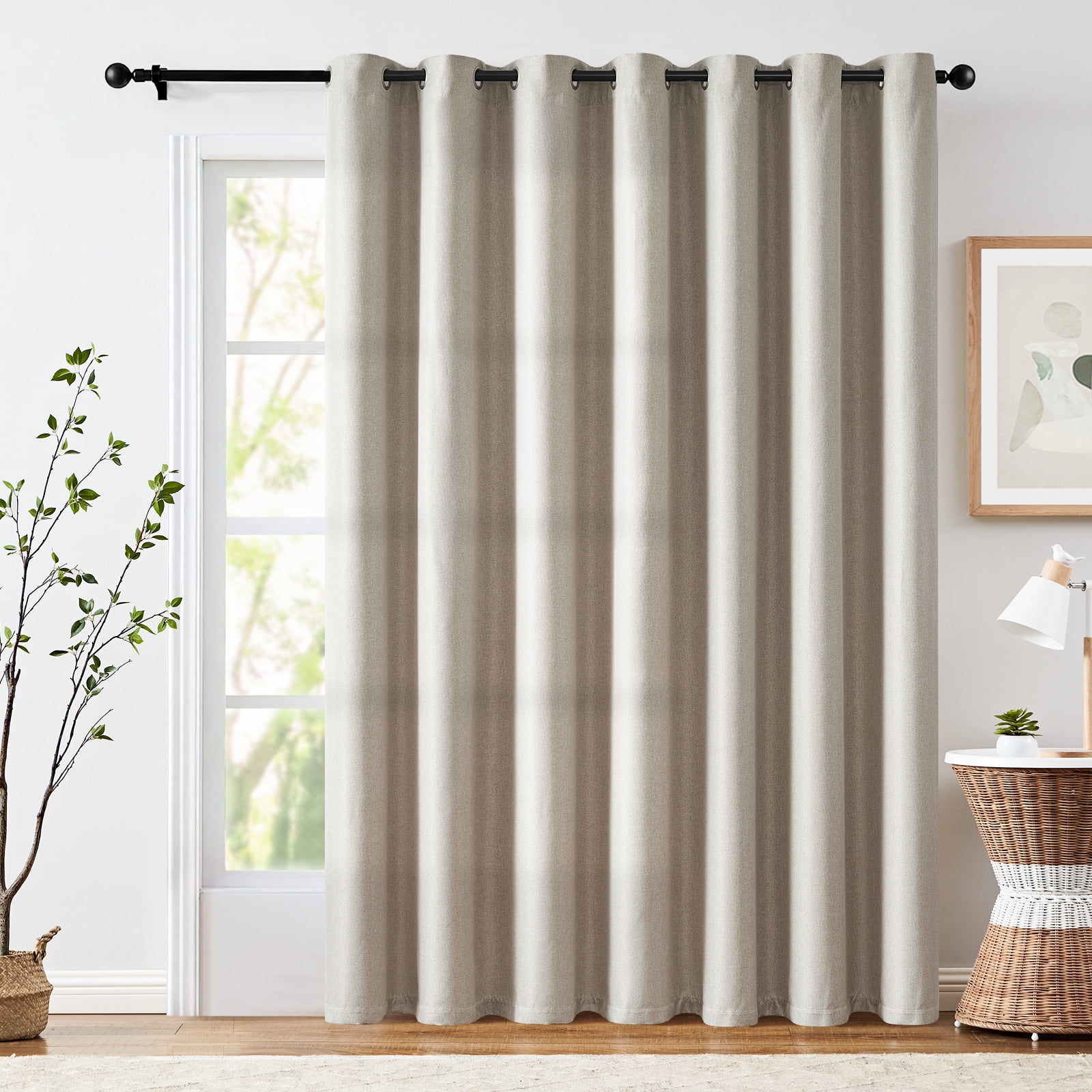 Curtainking Linen Textured Curtain W100 x L96 for Living Room Bedroom Grommet 1 Panel Light Greyish Biege