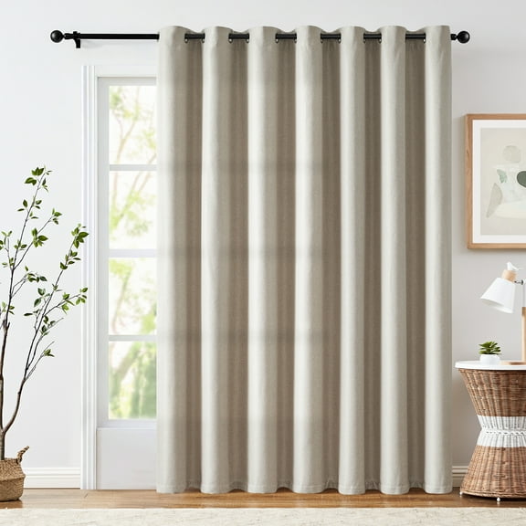 Curtainking Linen Textured Curtain W100 x L96 for Living Room Bedroom Grommet 1 Panel Light Greyish Biege