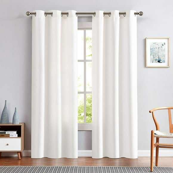 Curtainking Linen Textured Curtains 84 inches Cream White Bedroom Living Room Window Curtain Set Light Filtering Drapes Grommet Top 2 Panels
