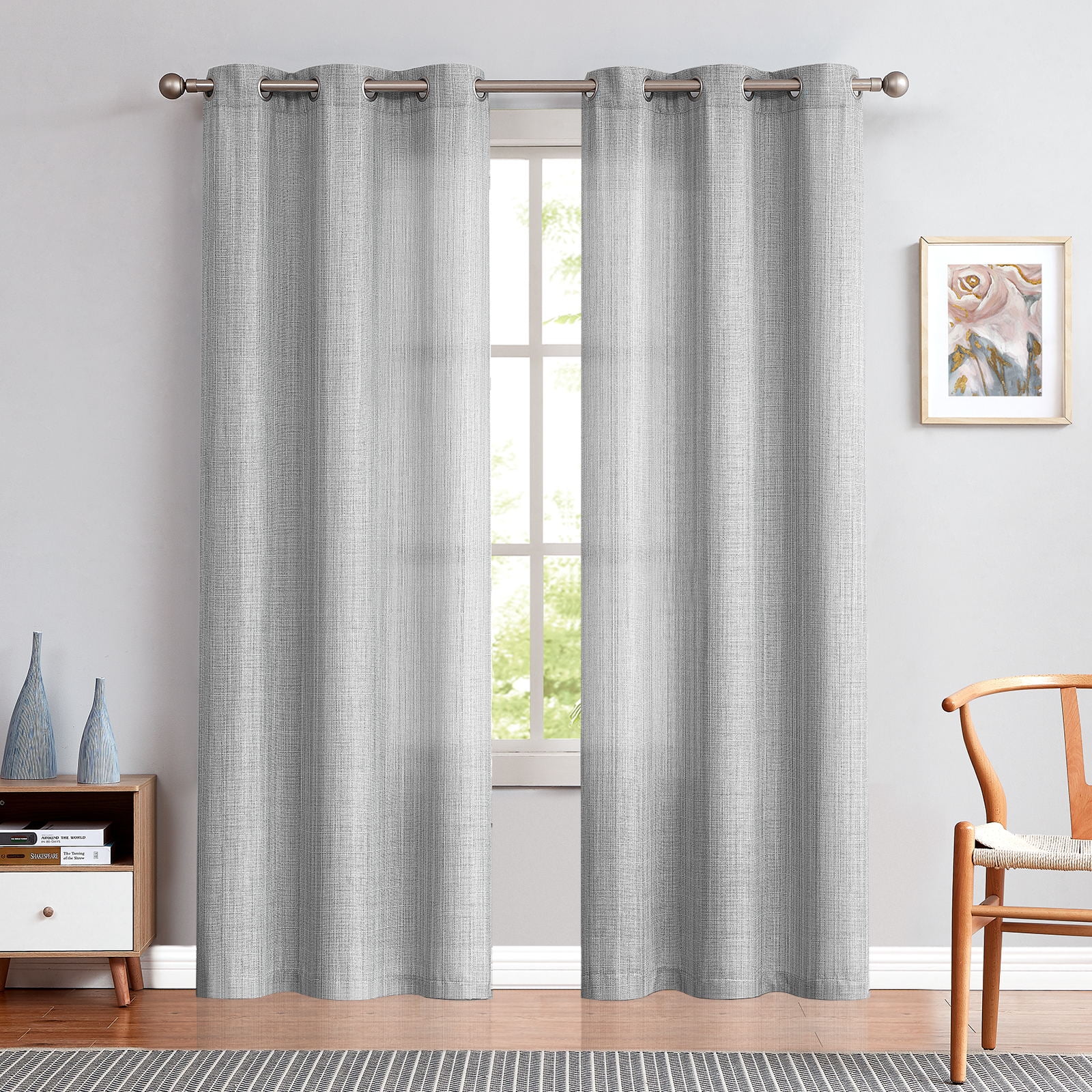 Curtainking Linen Textured Curtains 84 inches Light Grey Bedroom Living ...