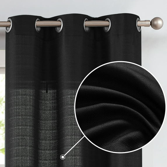 Curtainking Linen Textured Curtains 96 inches Black Bedroom Living Room Window Curtain Set Light Filtering Drapes Grommet Top 2 Panels
