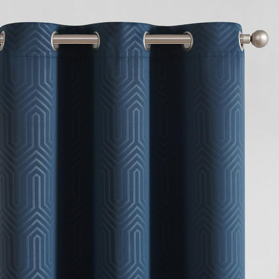 Curtainking Living Room Curtains Set of 2 Embossed Curtains 40x96 inch Blackout Curtains for Bedroom, Navy Blue