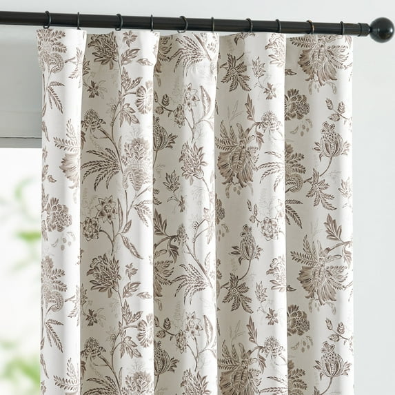 Curtainking Luxury Look Farmhouse Taupe Floral Print Rod Pocket Blackout Curtains, 63" (2 Panels)