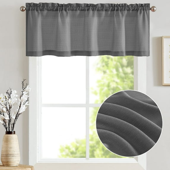 Curtainking Rod Pocket Kitchen Valance Semi Sheer Window Valance for Bathroom 1 Panel 54" x 18" Grey