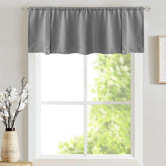 Curtainking Rod Pocket Valance for Kitchen Linen Textured Cafe Curtain Solid Window Curtain 52x20 inch 1 Panel Grey