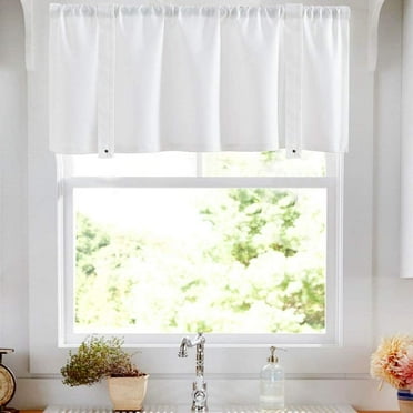 Curtainking Rod Pocket Valance for Kitchen Linen Textured Cafe Curtain Solid Window Curtain 52x20 inch 1 Panel White