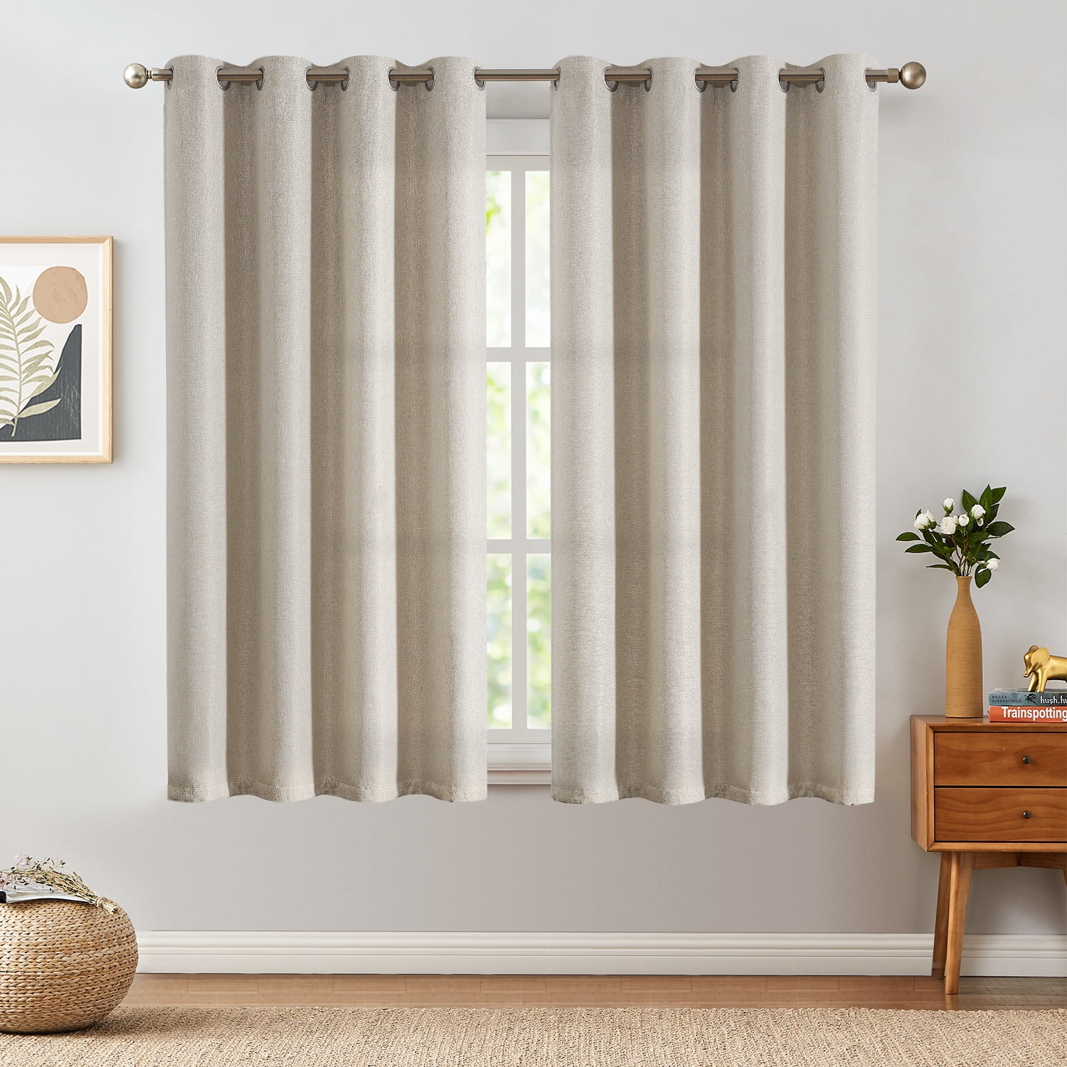 Curtainking Room Darkening Curtain Grommet Linen Textured Curtain for