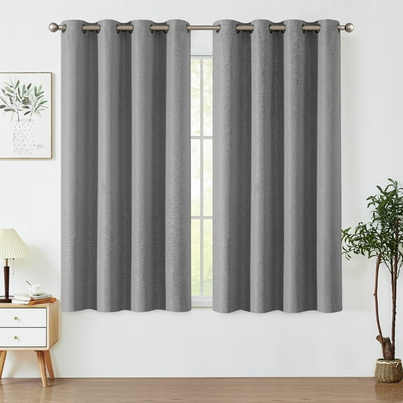 Curtainking Room Darkening Curtains 63 inches Grey Faux Linen Curtains Bedroom Living Room Window Curtain Set Thermal Insulated Drapes Grommet Top 2 Panels