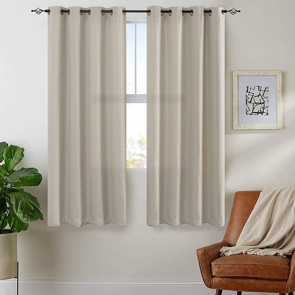 Curtainking Room Darkening Curtains 63 inches Greyish Beige Faux Linen Curtains Bedroom Living Room Window Curtain Set Thermal Insulated Drapes Grommet Top 2 Panels