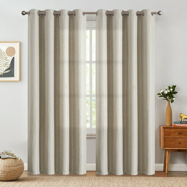 Curtainking Room Darkening Curtains 84 inches Greyish Beige Faux Linen ...