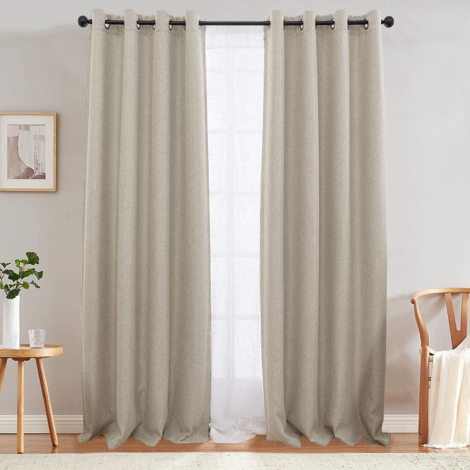 Curtainking Room Darkening Curtains 96 inches Greyish Beige Faux Linen Curtains Bedroom Living Room Window Curtain Set Thermal Insulated Drapes Grommet Top 2 Panels