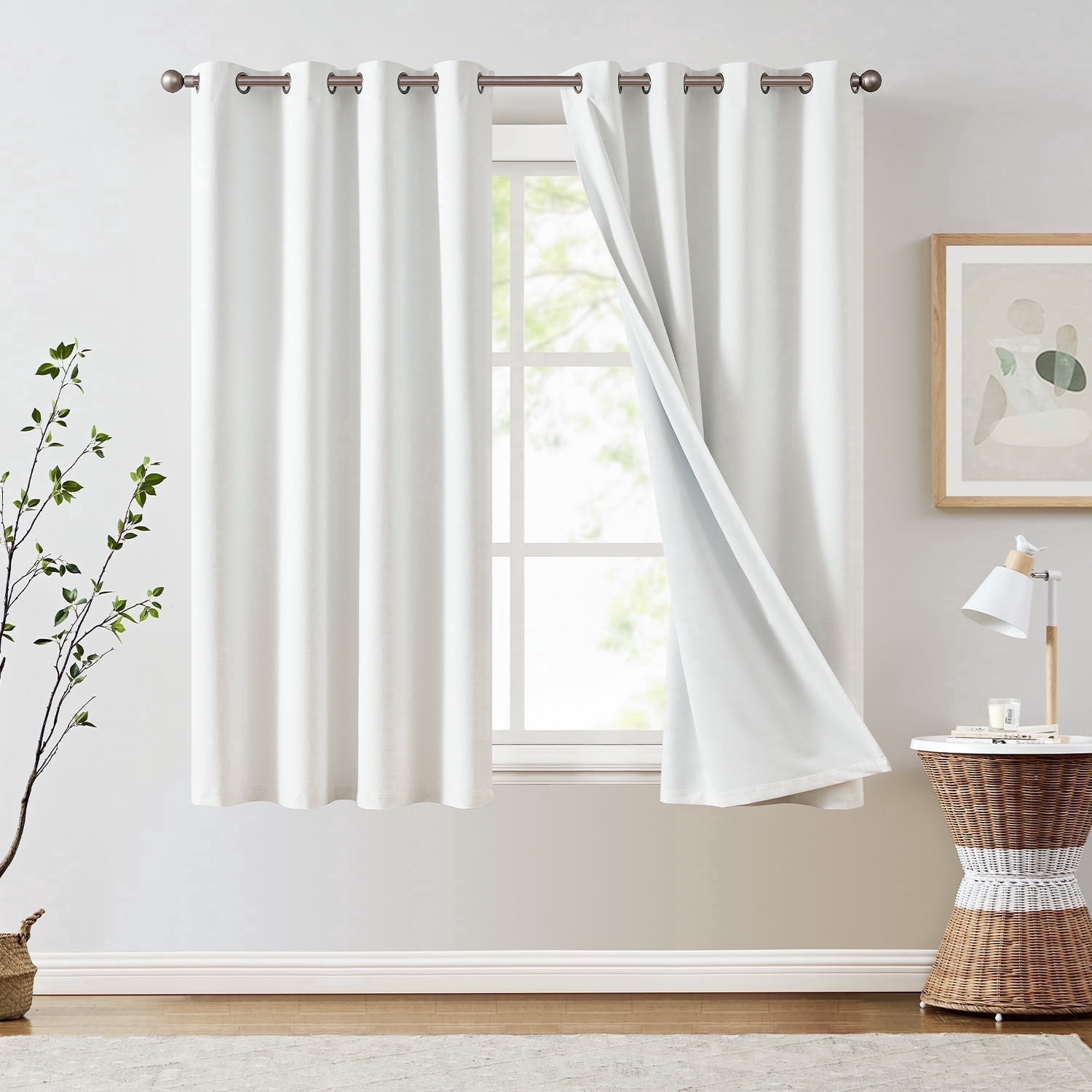 Curtainking Room Darkening Curtains for Bedroom, 63 Inch Length Linen Textured Drapes for Living Room, Thermal Insulated Light Blocking Curtains, Grommet Top Window Treatments 2 Panels, White