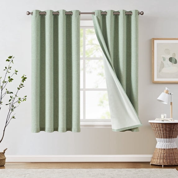 Curtainking Room Darkening Curtains for Bedroom, 63 Inch Length Linen Textured Drapes for Living Room, Thermal Insulated Light Blocking Curtains, Grommet Top Window Treatments 2 Panels, Green