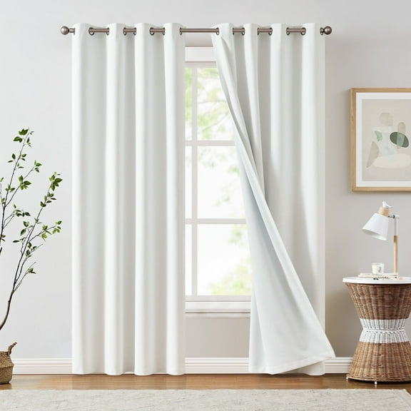 Curtainking Room Darkening Curtains for Bedroom, 84 Inch Length Linen Textured Drapes for Living Room, Thermal Insulated Light Blocking Curtains, Grommet Top Window Treatments 2 Panels, White