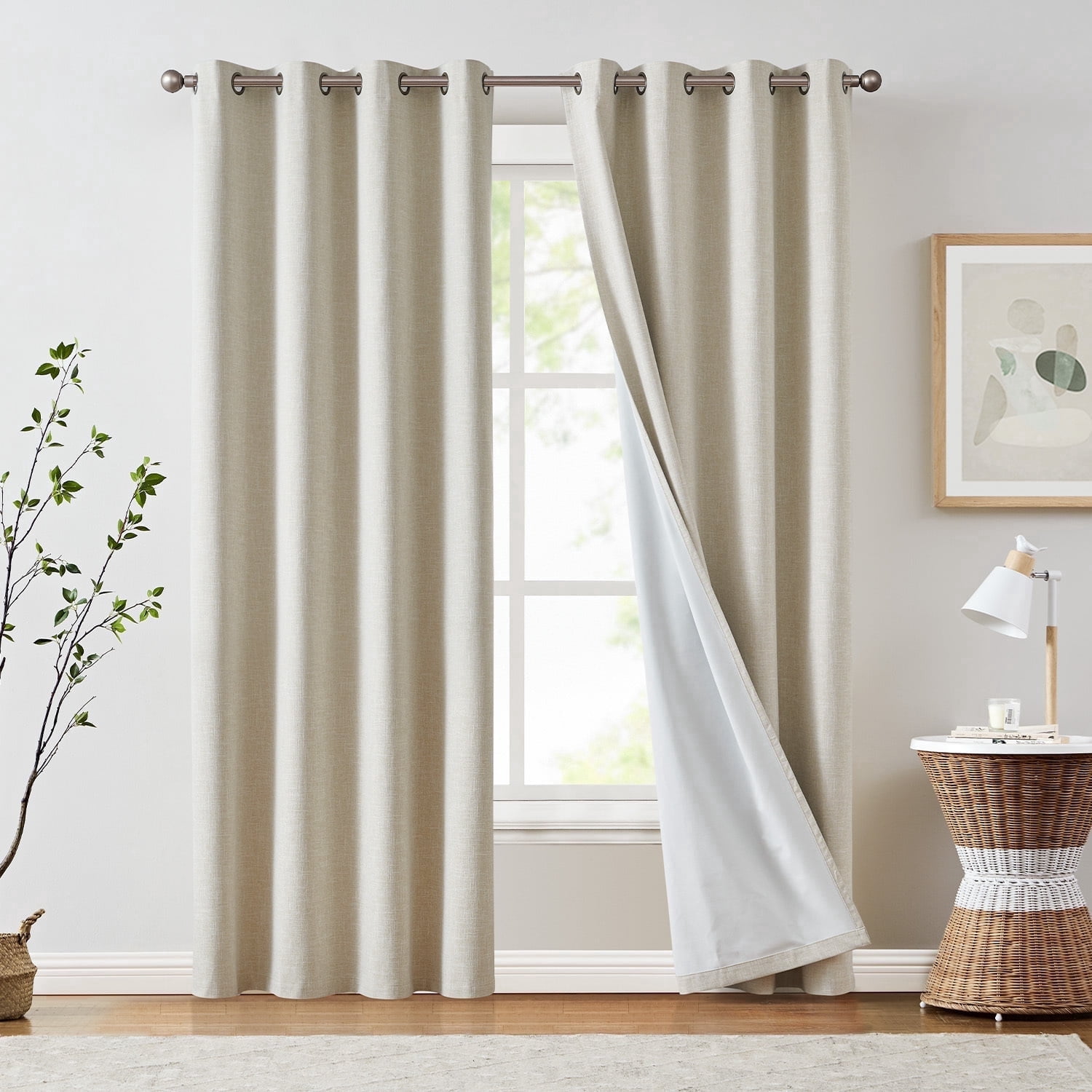 Curtainking Room Darkening Curtains for Bedroom, 84 Inch Length Linen Textured Drapes for Living Room, Thermal Insulated Light Blocking Curtains, Grommet Top Window Treatments 2 Panels, Beige