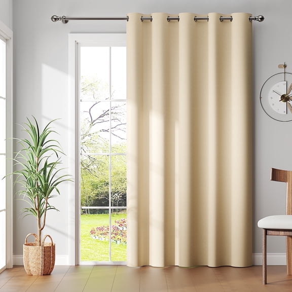 Curtainking Extra Wide Room Darkening Single Curtain Panel for Patio Door Sliding Glass Door Solid Thermal Insulated Room Divider Curtain, 80 x 84 Inch, Beige, 1 Panel