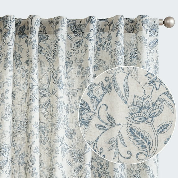 Curtainking Rustic Look Farmhouse Blue Floral Print Home Back Tab Light Filtering Curtains, 50" x 84" (2 Panels)