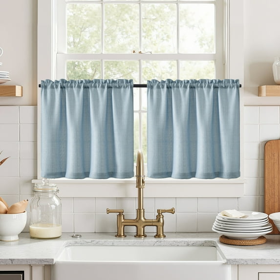 Curtainking Rustic Look Farmhouse Blue Solid Print Cafe Curtains, 28x24 inches, 2 Panels