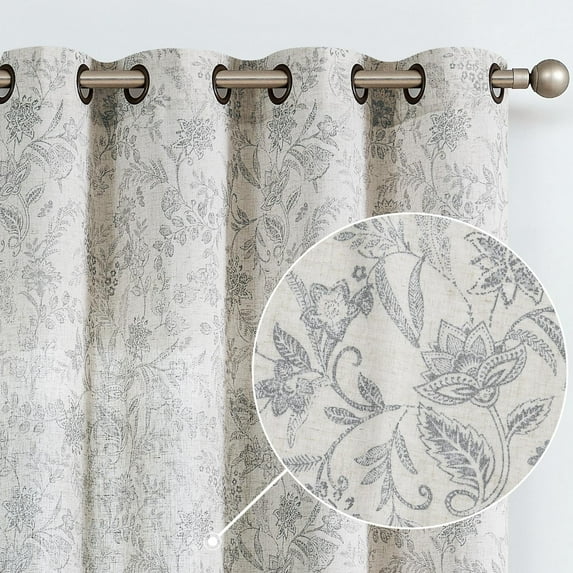 Curtainking Rustic Look Farmhouse Grey Floral Print HOME Grommet Light Filtering Curtains, 50" x 63" (2 Panels)