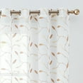 thumbnail image 1 of Curtainking Sheer Curtains 63 inches Embroidered Leaf Window Curtains for Living Room Grommet Top 2 Panels Voile Drapes for Bedroom Gold on White, 1 of 7