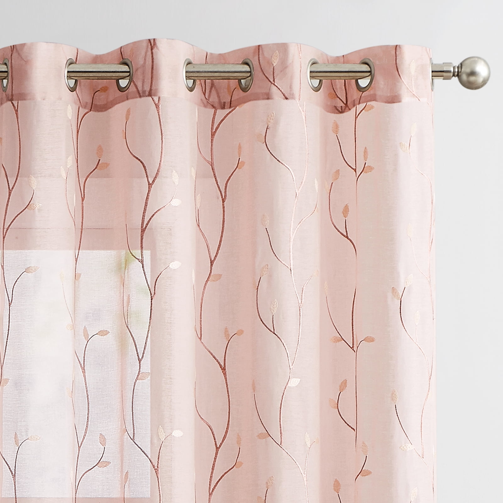 Buy Set of 2 Pink Embroidery Curtain with 8 Silver Grommets at ShopLC.