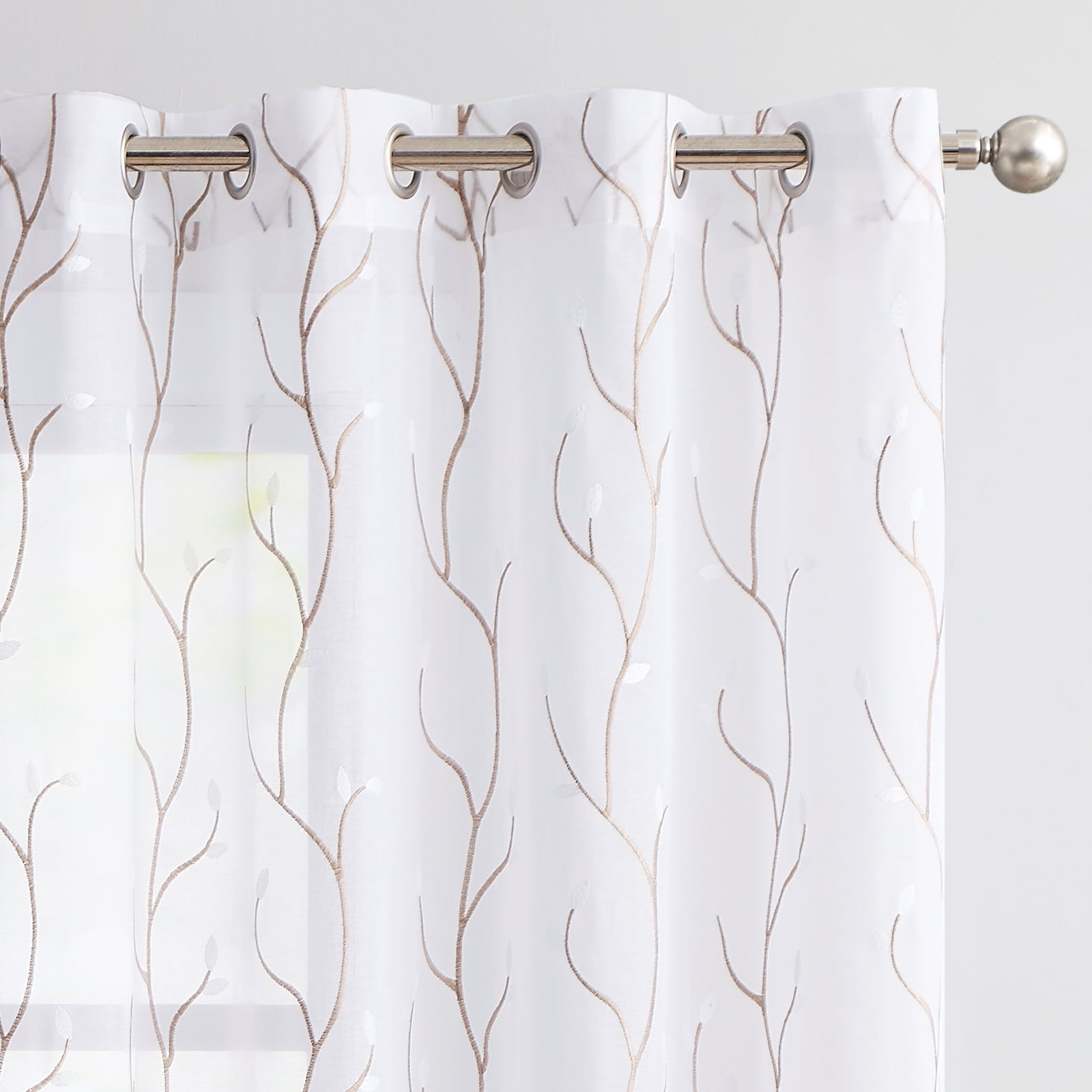 Curtainking Sheer Curtains Floral Embroidery Drapes 63 inch Voile Light Filtering Window Curtain Set for Living Room Bedroom Grommet 2 Panels White