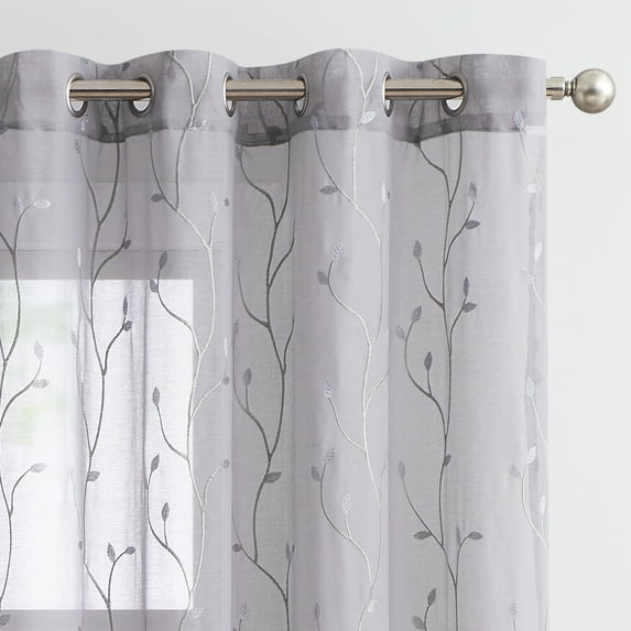 Curtainking Sheer Curtains Floral Embroidery Drapes 84 inch Voile Light Filtering Window Curtain Set for Living Room Bedroom Grommet 2 Panels Grey