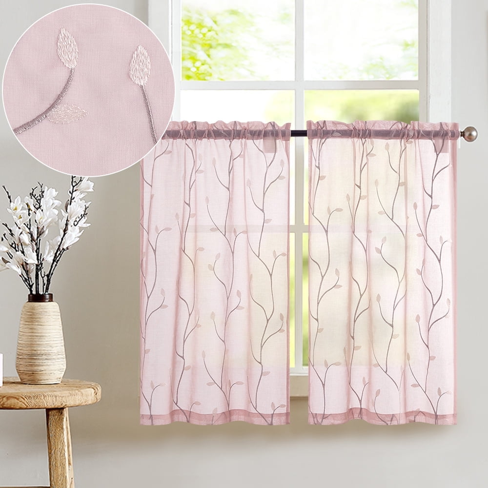 DKNY Chrysanthemum Kitchen Curtains - 2-Piece White Tier Set, 24 Inch Length, Rod Pocket 4 thumbnail image