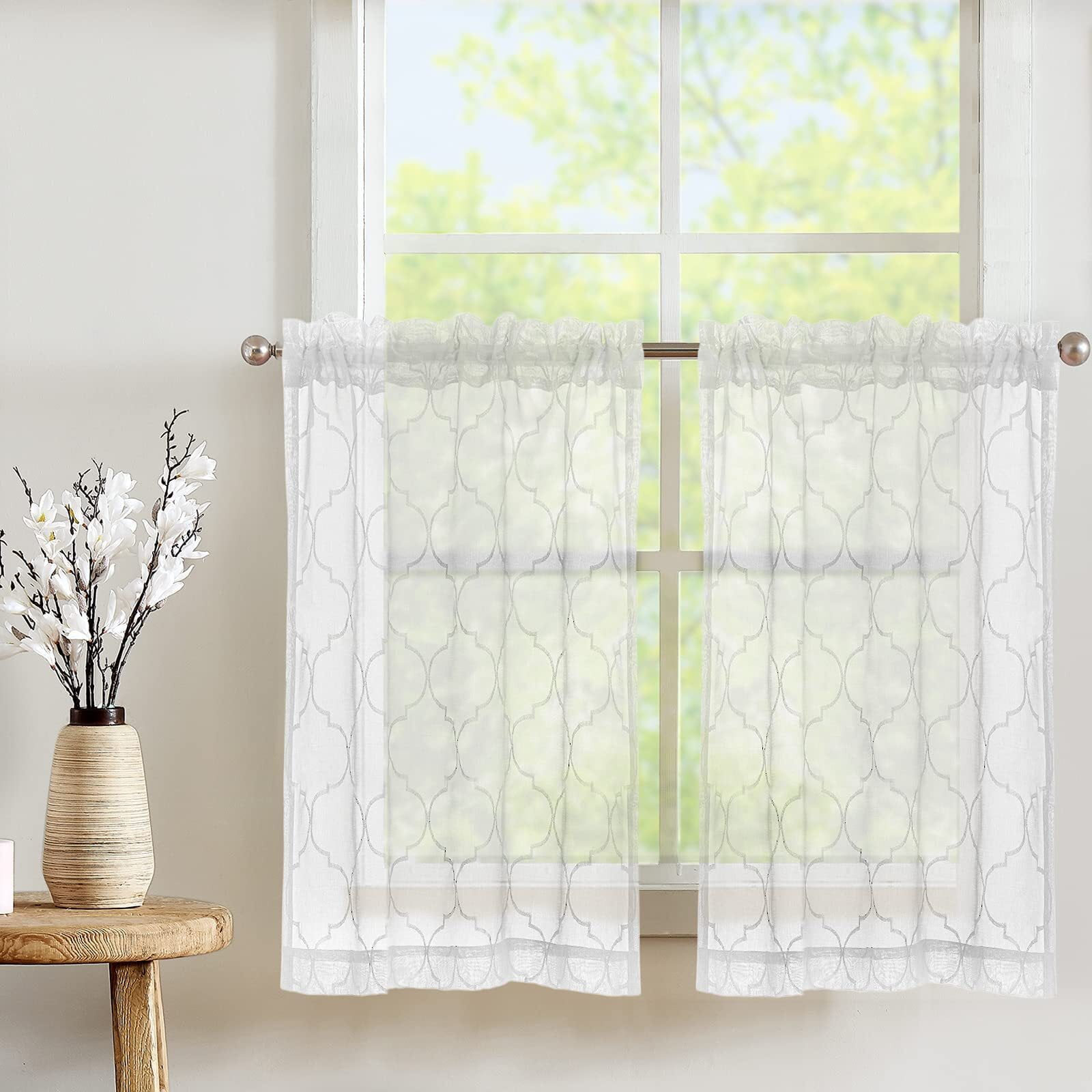 Curtainking Sheer Kitchen Curtains Farmhouse Embroidered Curtains 36