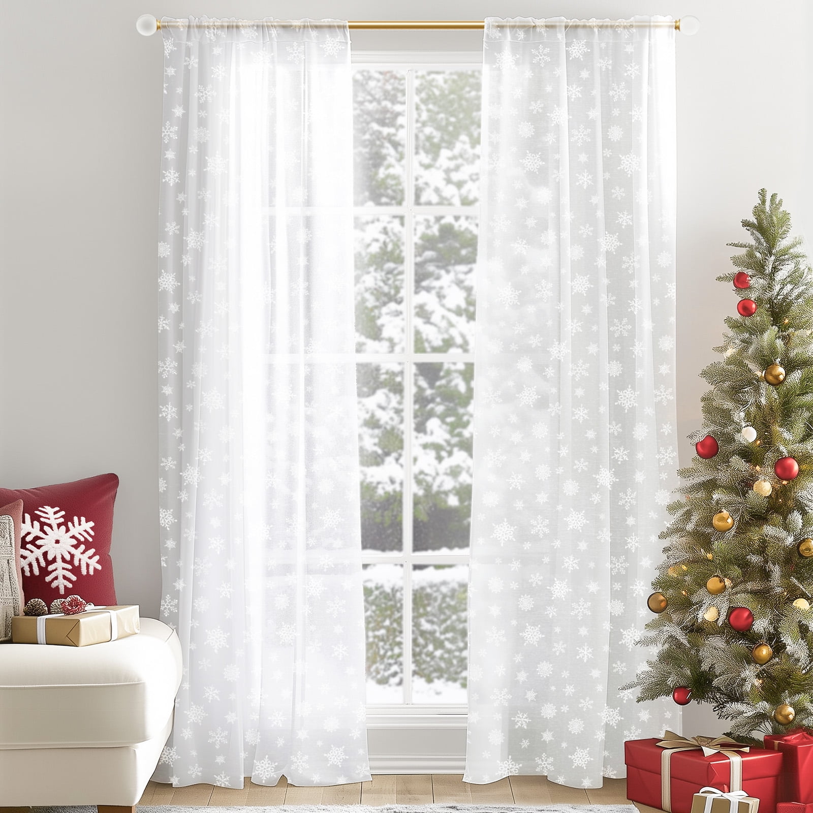 Curtainking Snowflake Christmas Curtains for Living Room Sheer Curtains ...