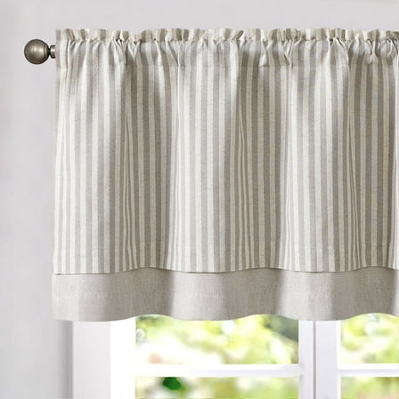 Curtainking Stripe Blackout Kitchen Valance 50x18 inch Double Layer Farmhouse Window Valance for Kitchen 1 Panel Grey on Beige