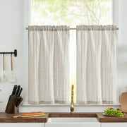 Curtainking Striped Kitchen Curtain Linen Cafe Curtains Semi-Sheer Rustic Farmhouse Tier Curtains 26x36 inch Rod Pocket 2 Panels Grey