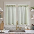 thumbnail image 1 of Curtainking Striped Kitchen Curtain Linen Cafe Curtains Semi-Sheer Rustic Farmhouse Tier Curtains 36 inch Rod Pocket 2 Panels Green on Beige, 1 of 11