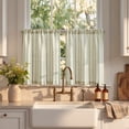 thumbnail image 1 of Curtainking Striped Kitchen Curtains Linen Cafe Curtains Semi-Sheer Farmhouse Tier Curtains 26x24 inch 2 Panels Short Curtains Green on Beige, 1 of 8