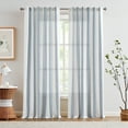 thumbnail image 1 of Curtainking Striped Linen Curtains 84 Inch Blue Farmhouse Rustic Curtains for Living Room Semi Sheer Back Tab Light Filtering Coastal Drapes for Bedroom Window Curtain 2 Panels, 1 of 8