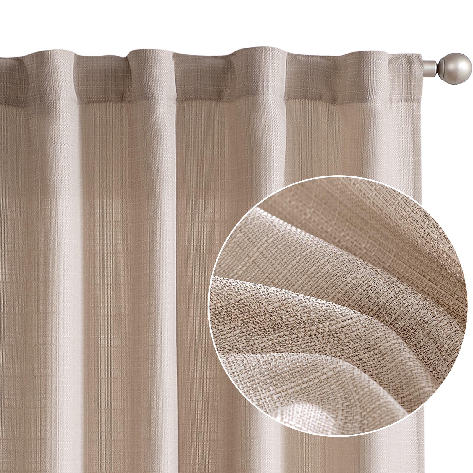 Curtainking Taupe Curtains for Living Room 63 inches Linen Textured Curtains Light Filtering Back Tab Curtains Casual Weave Back Tab Drapes 2 Panels - image 1 of 8