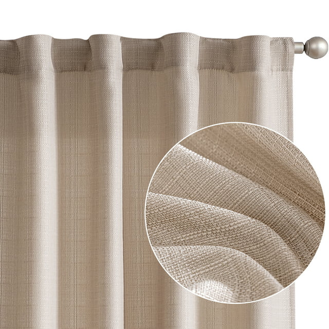 Curtainking Taupe Curtains for Living Room 63 inches Linen Textured Curtains Light Filtering Back Tab Curtains Casual Weave Back Tab Drapes 2 Panels