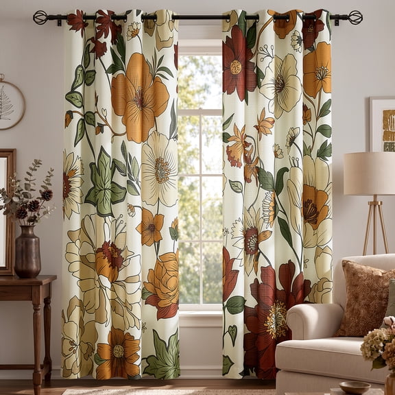 Curtainking Floral Curtains for Bedroom Linen Textured Curtains for Living Room Vintage Flower Pattern Printed Window Curtains 84 Inches Length 2 Panels Set with Grommet Beige