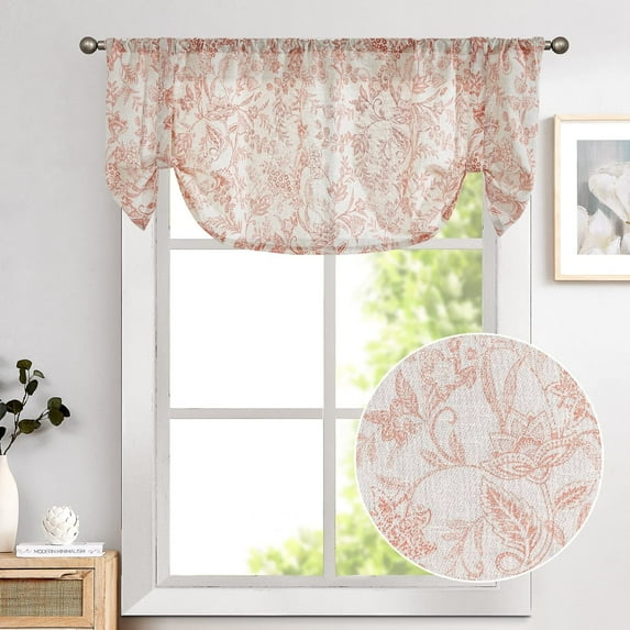 Curtainking Tie Up Valance 50x18 inch Red Printed Light Filtering Valance for Kitchen 1 Panel