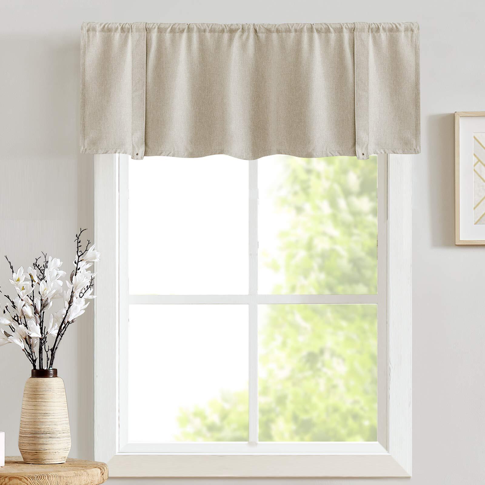 Curtainking Tie Up Valance Curtain 50x20 inch Blue on Beige Farmhouse