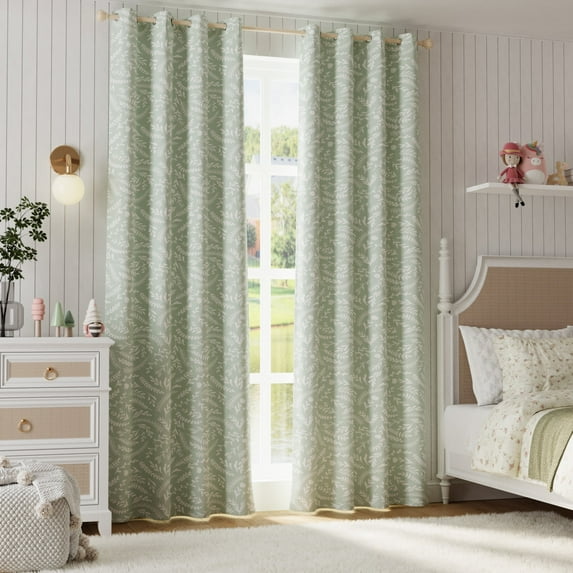 Curtainking Total Blackout Curtains for Bedroom, 84 inch Length Long Curtains in 2 Panels, 52x84 inch Printed Grommet Curtains, Green